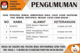 Pengumuman Penelitian Administrasi Balon Lurah Ngeposari